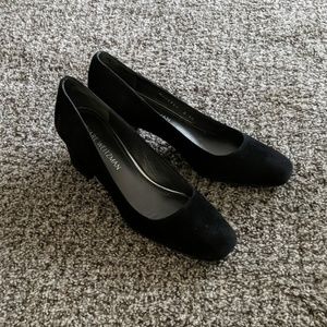 Double Narrow Marymid Suede Block Heels